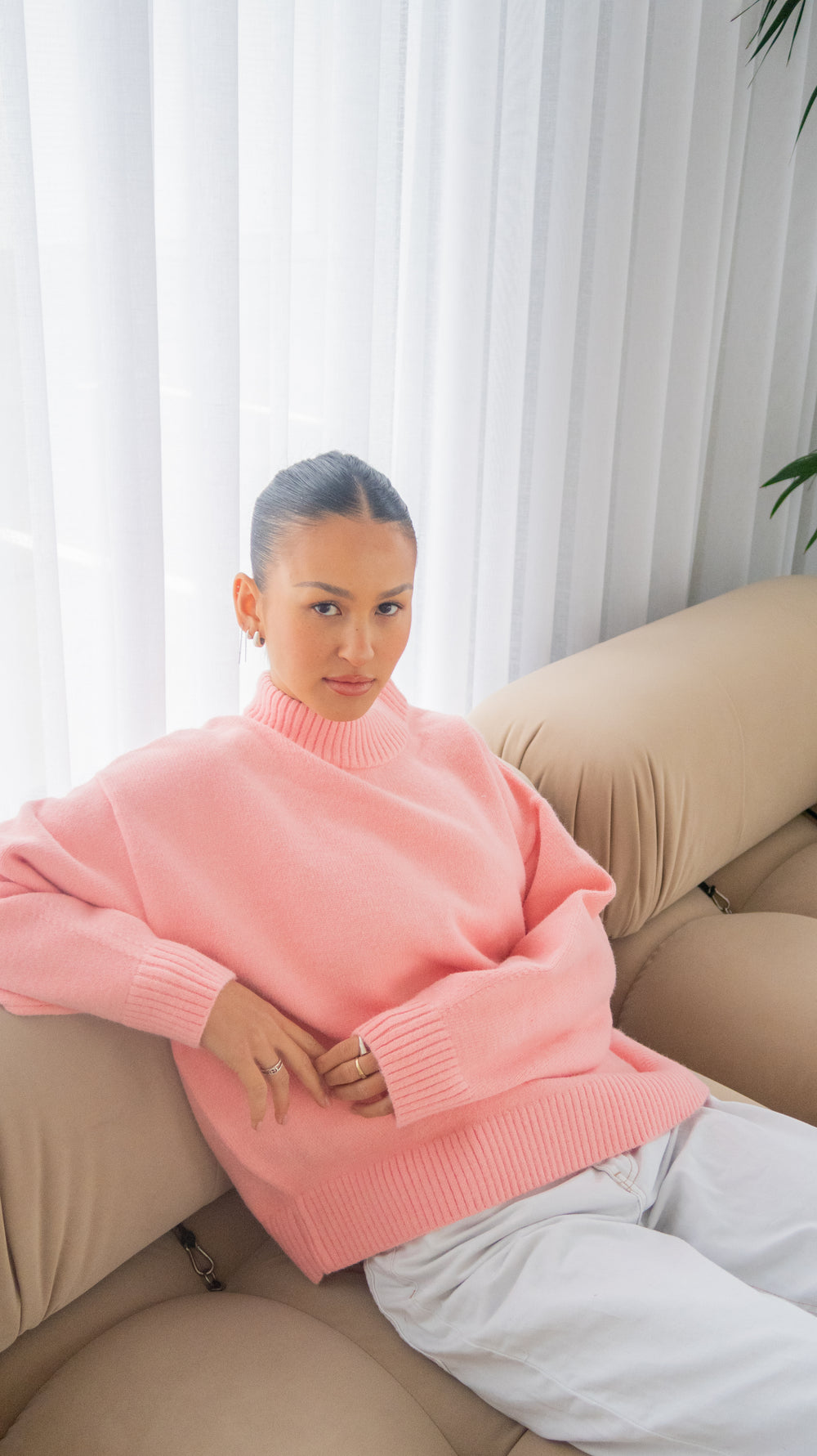 Knit Crewneck Sweater | Baby Pink